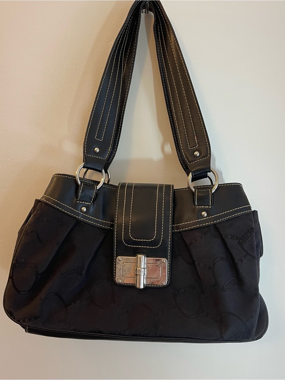 Chaps Black Y2K Baddie Shoulder Bag Purse 2000s 90s Saddle Bit - Picture 2 of 7